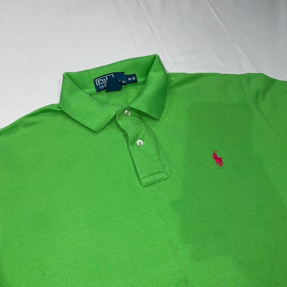 Polo Ralph Lauren Mens Lime‎ Green Pink Pony Cotton Pique Polo Shirt Medium M